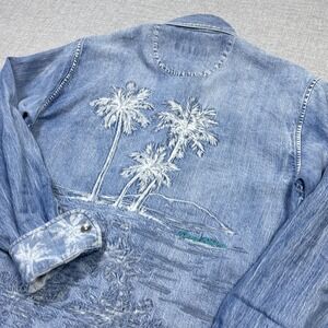 Tommy Bahama Shirt Mens XS Blue Denim Long Sleeve Button Up Embroidered